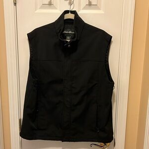 Eddie Bauer Large Black Lined Vest-Full Zip,Snaps, Zipper Pockets,Toggle Waist